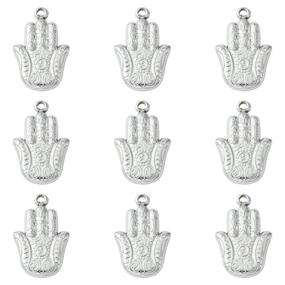 7953 10 Pcs 201 Stainless Steel Hamsa Hand Charms Vintage Hand of Miriam